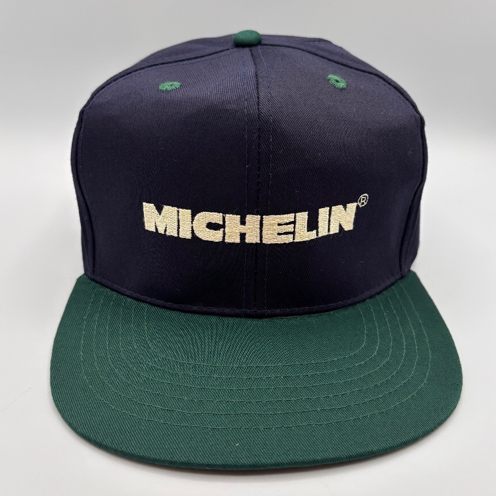 VTG Michelin Tires Colorblock Collectible Green/Black Leather Strap Trucker Hat